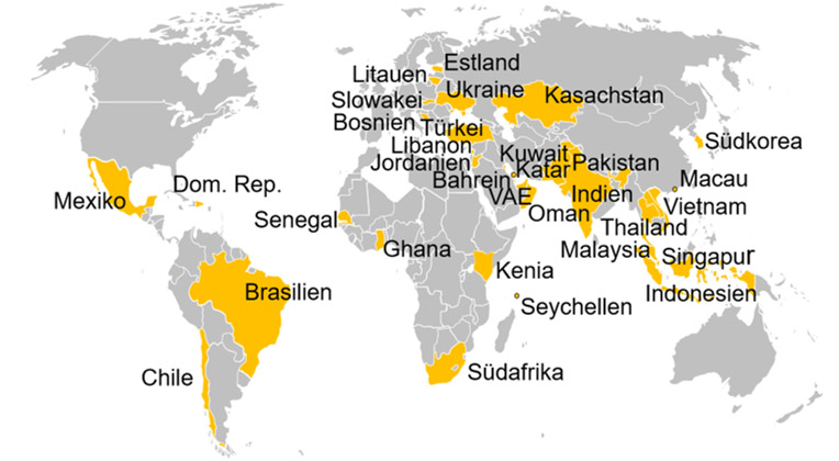 Länder in denen bereits Kontrollen (Post-shipment Verifications) durchgeführt wurden (Stand November 2020)