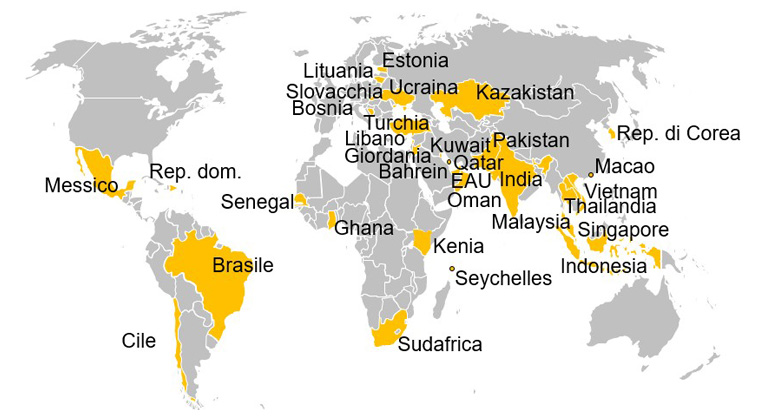 Paesi in cui sono stati effettuati controlli (post-shipment verifications, stato: novembre 2020)